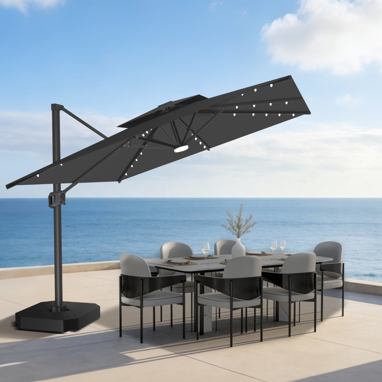 Patioslife Aegis Pro All-weather Cantilever Parasol with LED Lights, Reinforced & Powder-Coated Aluminium Ribs and Pole — Perfect for Garden & Patio