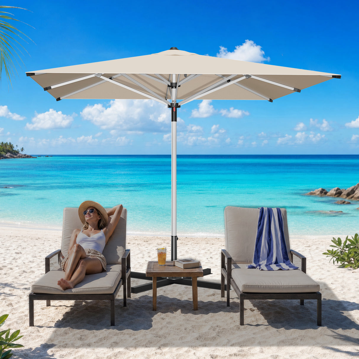 Patioslife Garden Parasol — Square & Round | Heavy-Duty Aluminium Pole, Double Vent Canopy | 2.7m, 3m & 3.35m