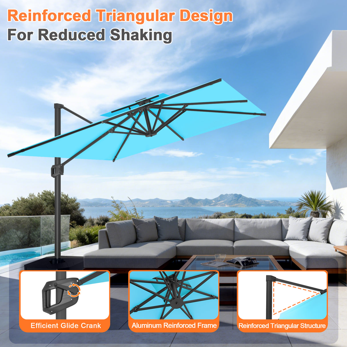 Patioslife Aegis Pro All-weather Cantilever Parasol , Reinforced & Powder-Coated Aluminium Ribs and Pole — Perfect for Garden & Patio