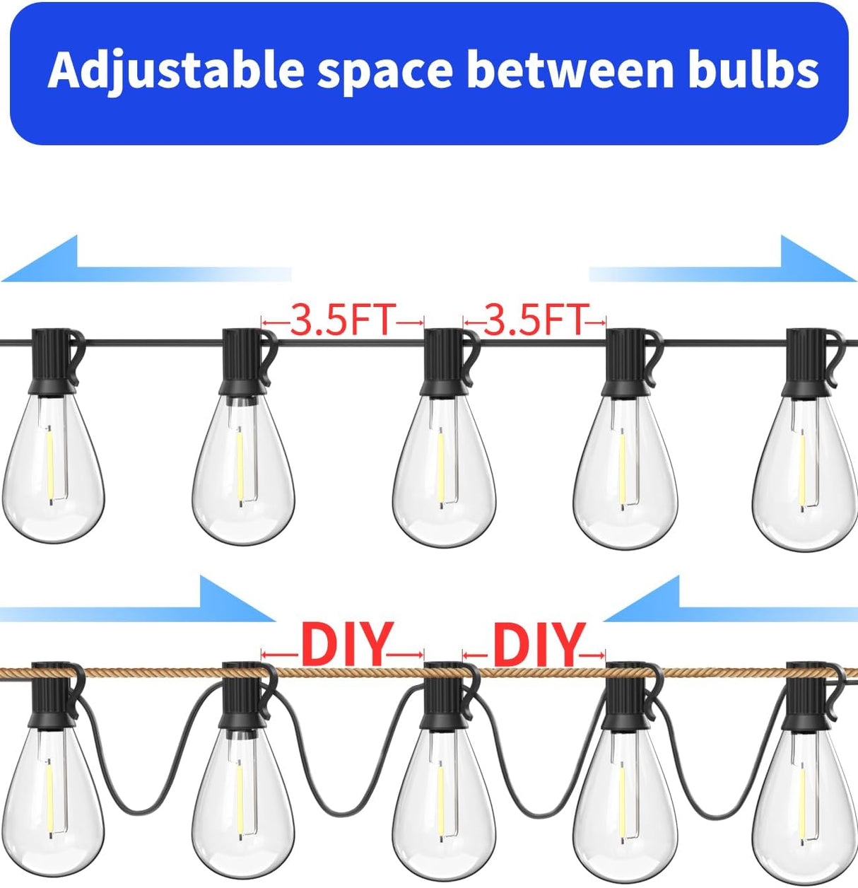 Patioslife™|LED Outdoor String Lights with Shatterproof Edison Bulbs – Waterproof, Commercial Grade 2700K Patio Lights for Garden, Porch & Deck Decor