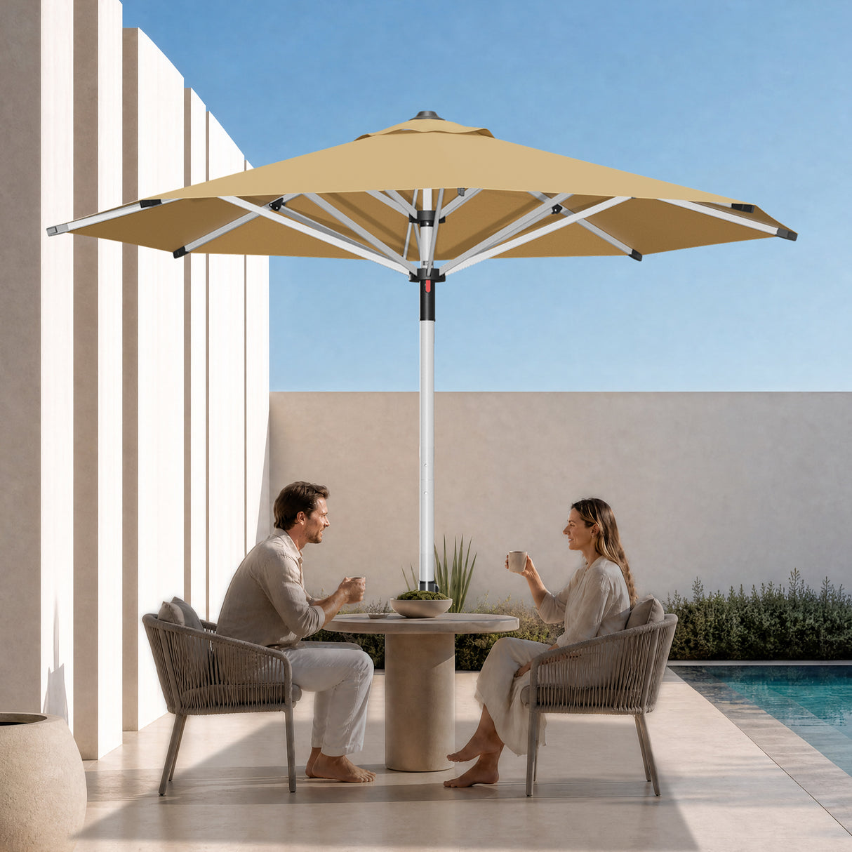 Patioslife Garden Parasol — Square & Round | Heavy-Duty Aluminium Pole, Double Vent Canopy | 2.7m, 3m & 3.35m