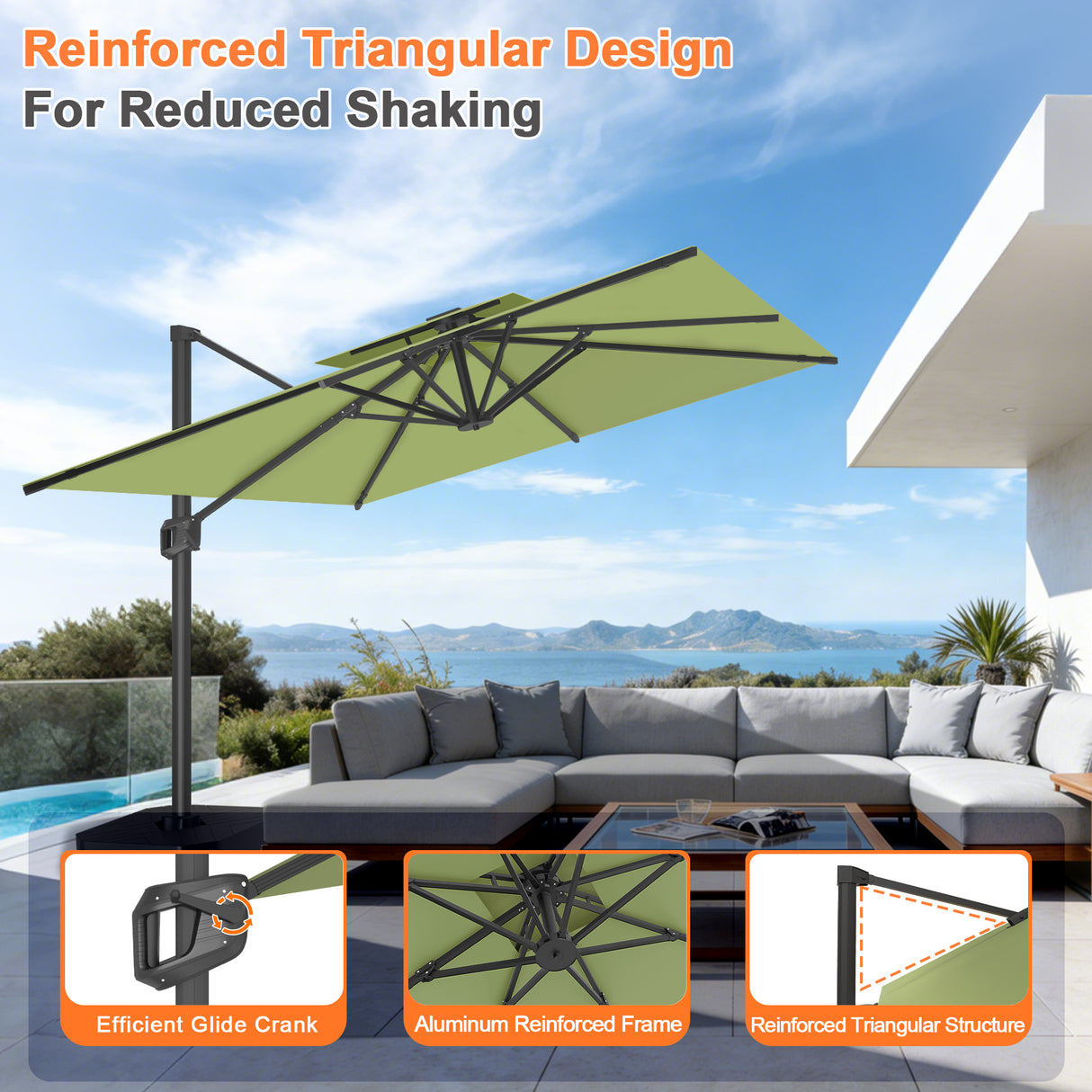 Patioslife Aegis Pro All-weather Cantilever Parasol , Reinforced & Powder-Coated Aluminium Ribs and Pole — Perfect for Garden & Patio