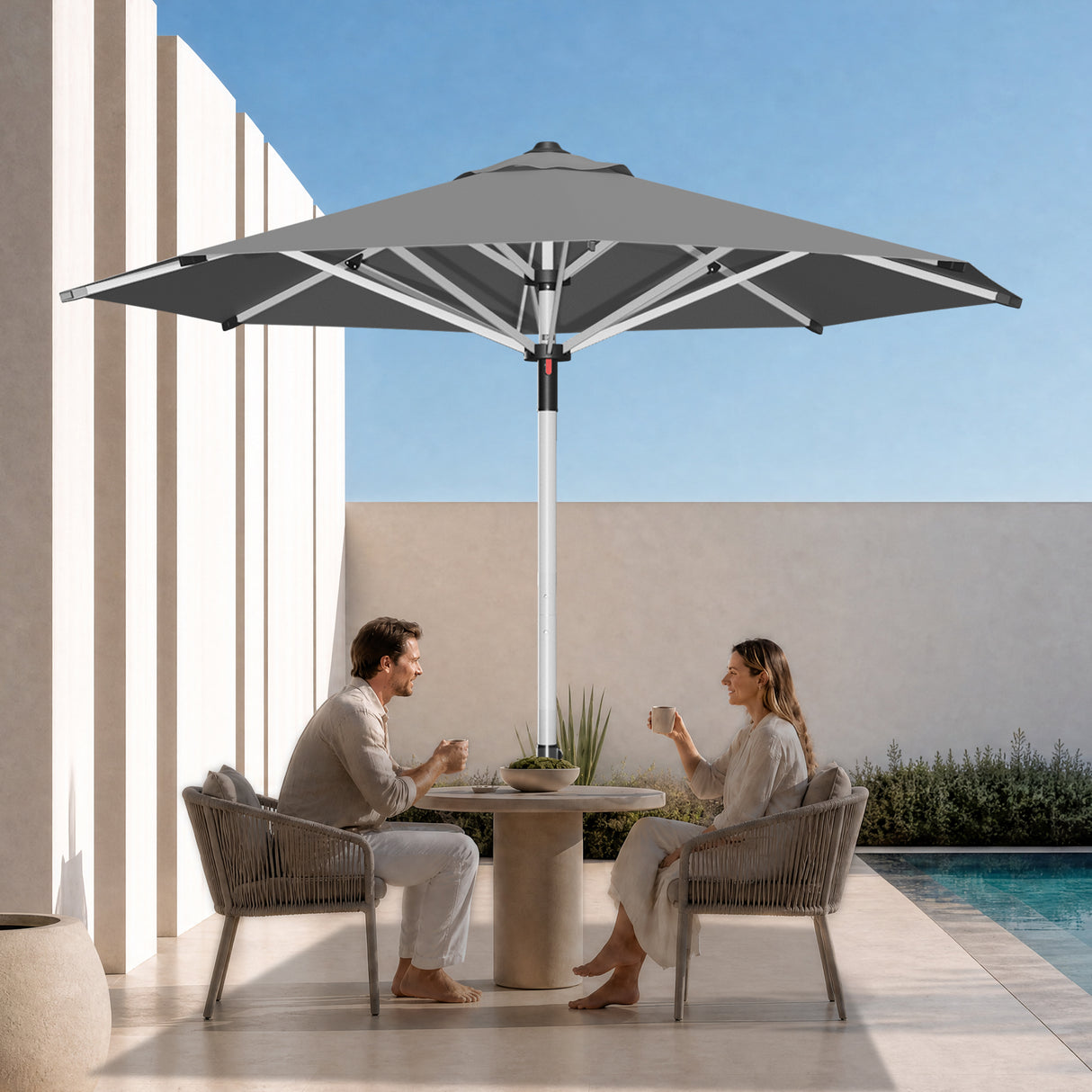 Patioslife Garden Parasol — Square & Round | Heavy-Duty Aluminium Pole, Double Vent Canopy | 2.7m, 3m & 3.35m