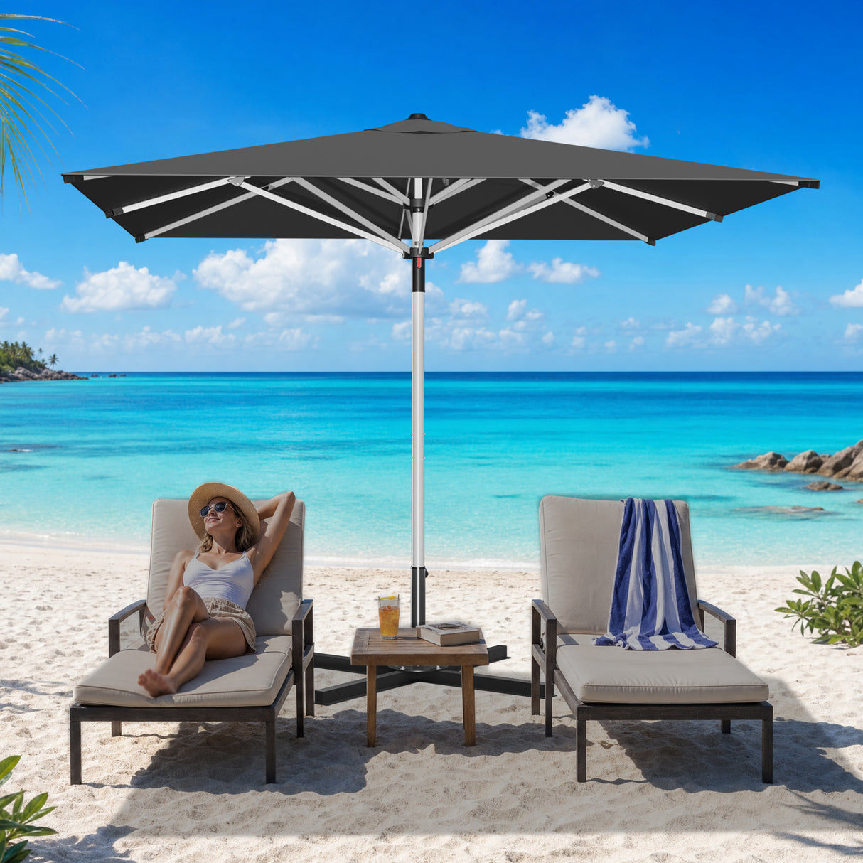 Patioslife Garden Parasol — Square & Round | Heavy-Duty Aluminium Pole, Double Vent Canopy | 2.7m, 3m & 3.35m