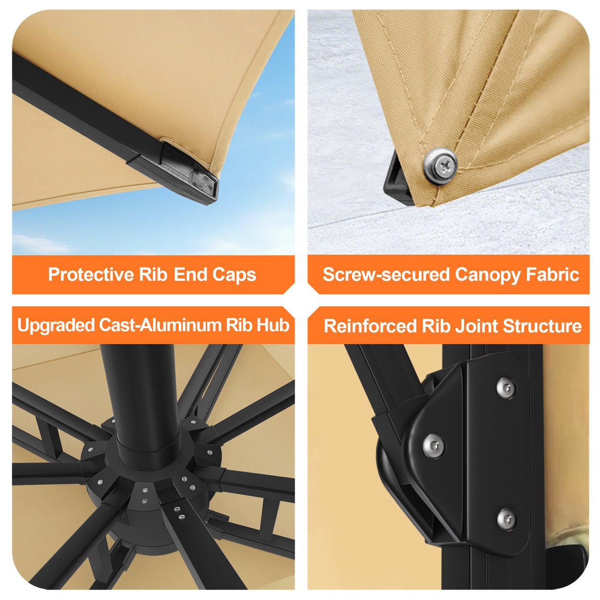Patioslife Aegis Pro All-weather Cantilever Parasol , Reinforced & Powder-Coated Aluminium Ribs and Pole — Perfect for Garden & Patio