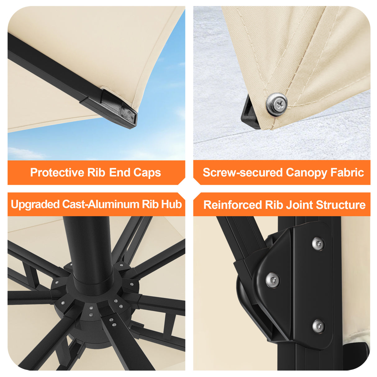 Patioslife Aegis Pro All-weather Cantilever Parasol with LED Lights, Reinforced & Powder-Coated Aluminium Ribs and Pole — Perfect for Garden & Patio