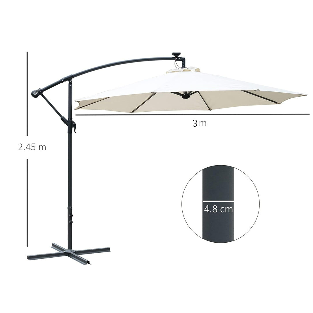 Patioslife 3m cream cantilever parasol dimensions with 2.45m height and 4.8cm pole