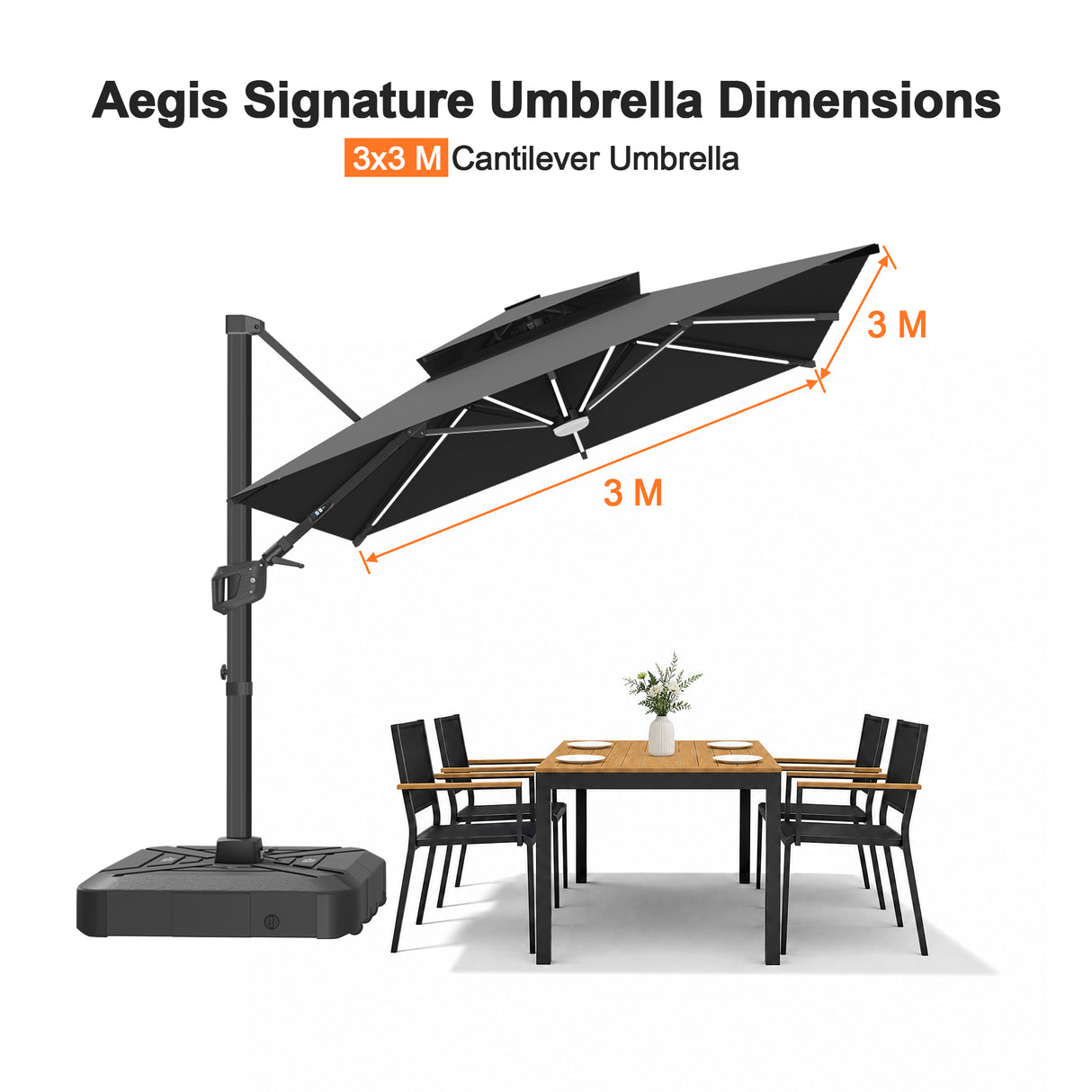 Patioslife Aegis Signature Series Rotating Cantilever Patio Umbrella with Adjustable Tilt for Garden & Poolside