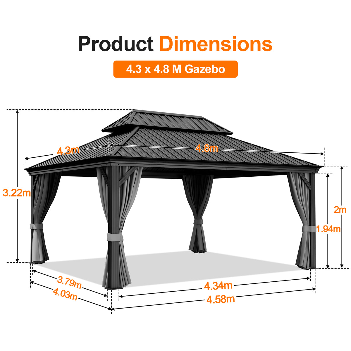 Patioslife Luxury Haven Hardtop Gazebo with sides & Drainage Gutters, 120×120mm Aluminum Posts| Most Popular Choice for Garden or Backyard
