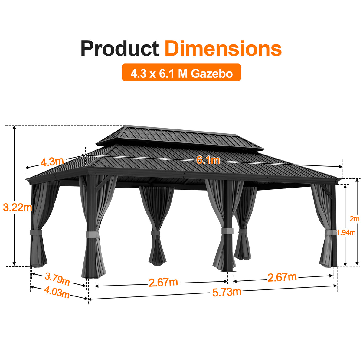 Patioslife Luxury Haven Hardtop Gazebo with sides & Drainage Gutters, 120×120mm Aluminum Posts| Most Popular Choice for Garden or Backyard