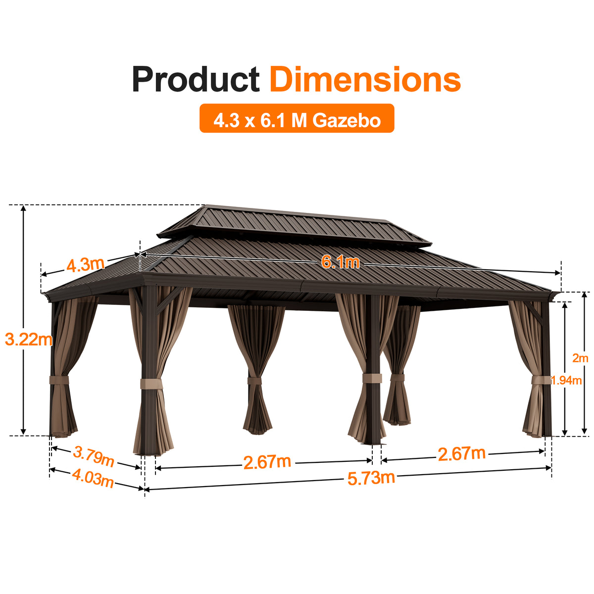 Patioslife Luxury Haven Hardtop Gazebo with sides & Drainage Gutters, 120×120mm Aluminum Posts| Most Popular Choice for Garden or Backyard