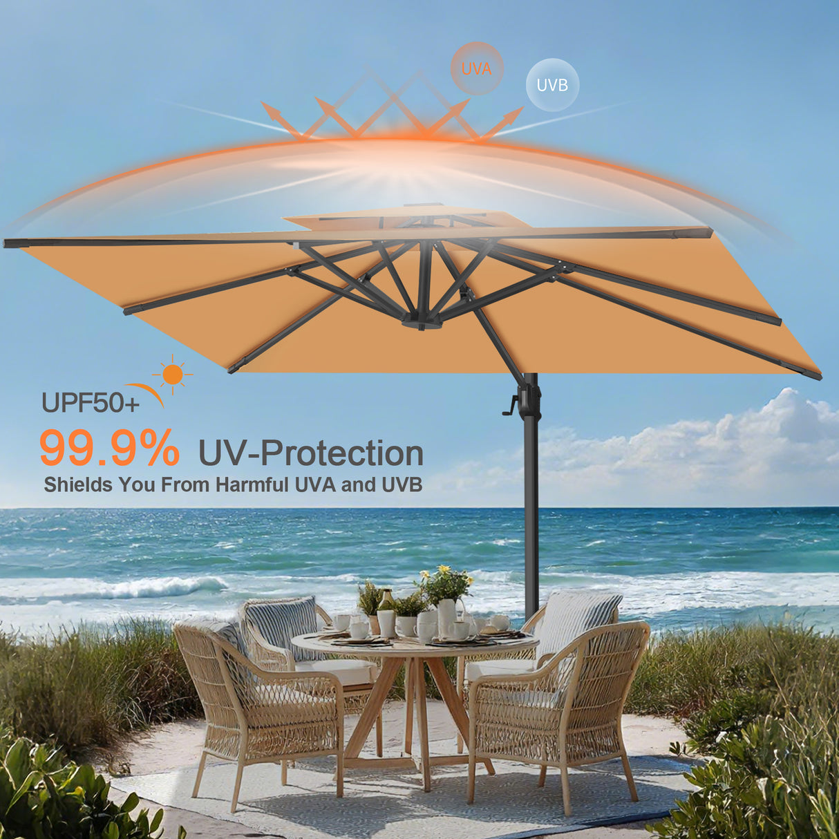 Patioslife Aegis Pro All-weather Cantilever Parasol , Reinforced & Powder-Coated Aluminium Ribs and Pole — Perfect for Garden & Patio