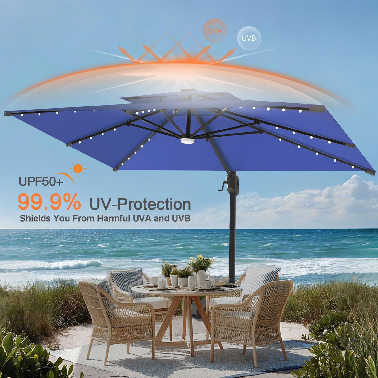 Patioslife Aegis Pro All-weather Cantilever Parasol with LED Lights, Reinforced & Powder-Coated Aluminium Ribs and Pole — Perfect for Garden & Patio