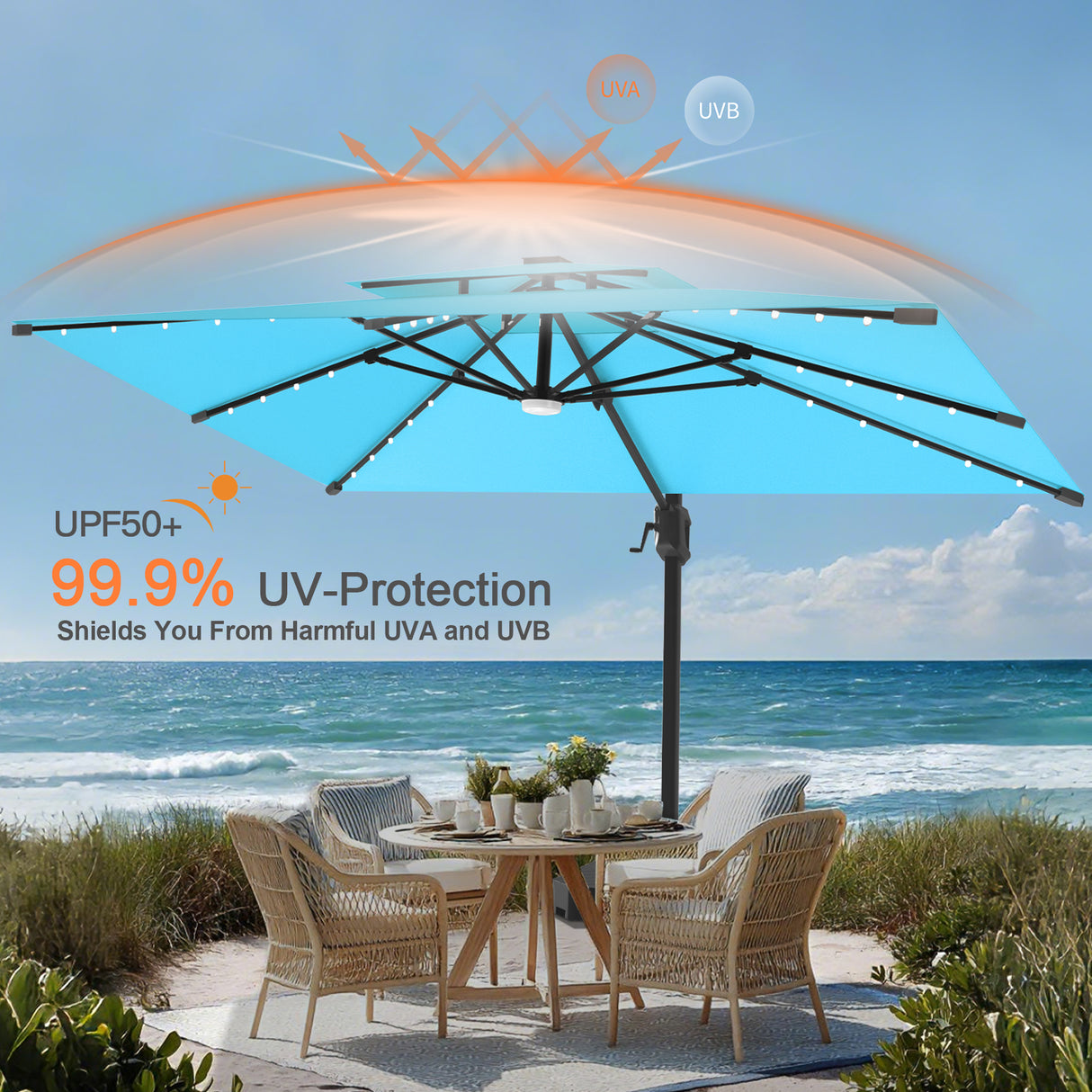 Patioslife Aegis Pro All-weather Cantilever Parasol with LED Lights, Reinforced & Powder-Coated Aluminium Ribs and Pole — Perfect for Garden & Patio