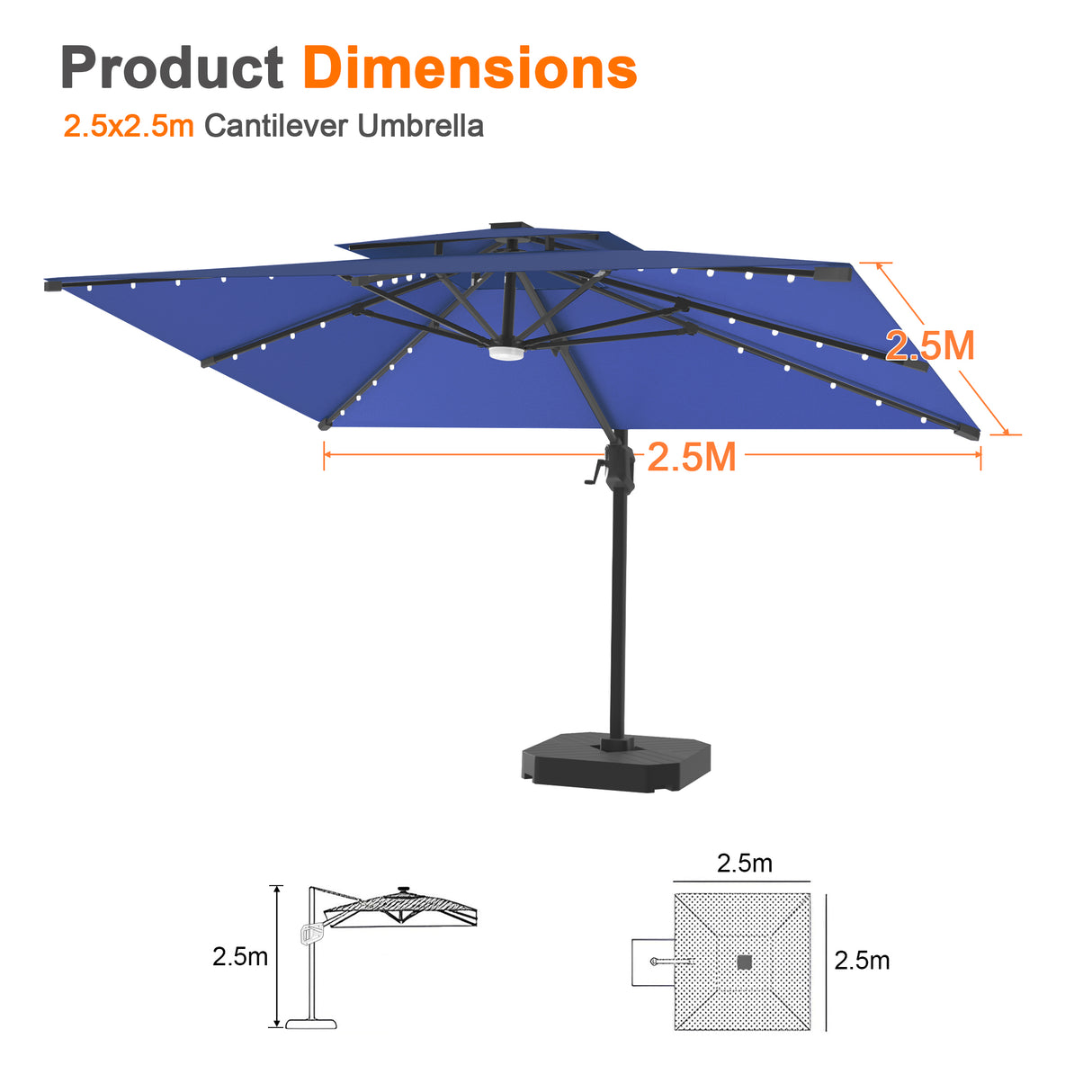 Patioslife Aegis Pro All-weather Cantilever Parasol with LED Lights, Reinforced & Powder-Coated Aluminium Ribs and Pole — Perfect for Garden & Patio