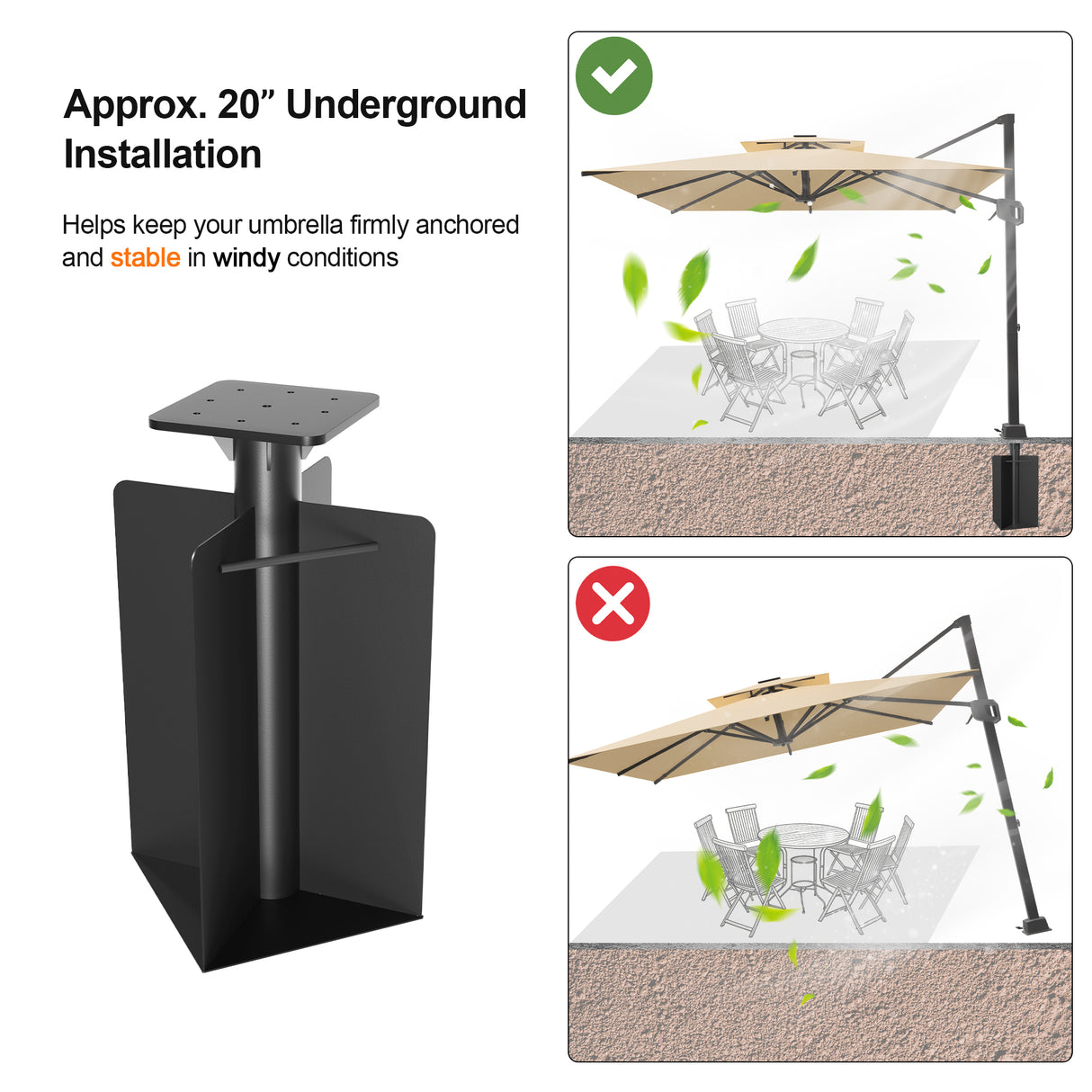 Patioslife Aegis Heavy Duty In-Ground Cantilever Parasol Base – 61cm Deep Dual-Coated Steel – High Wind Stability & Safe Outdoor Mount for Garden, Patio, Concrete (Copy)