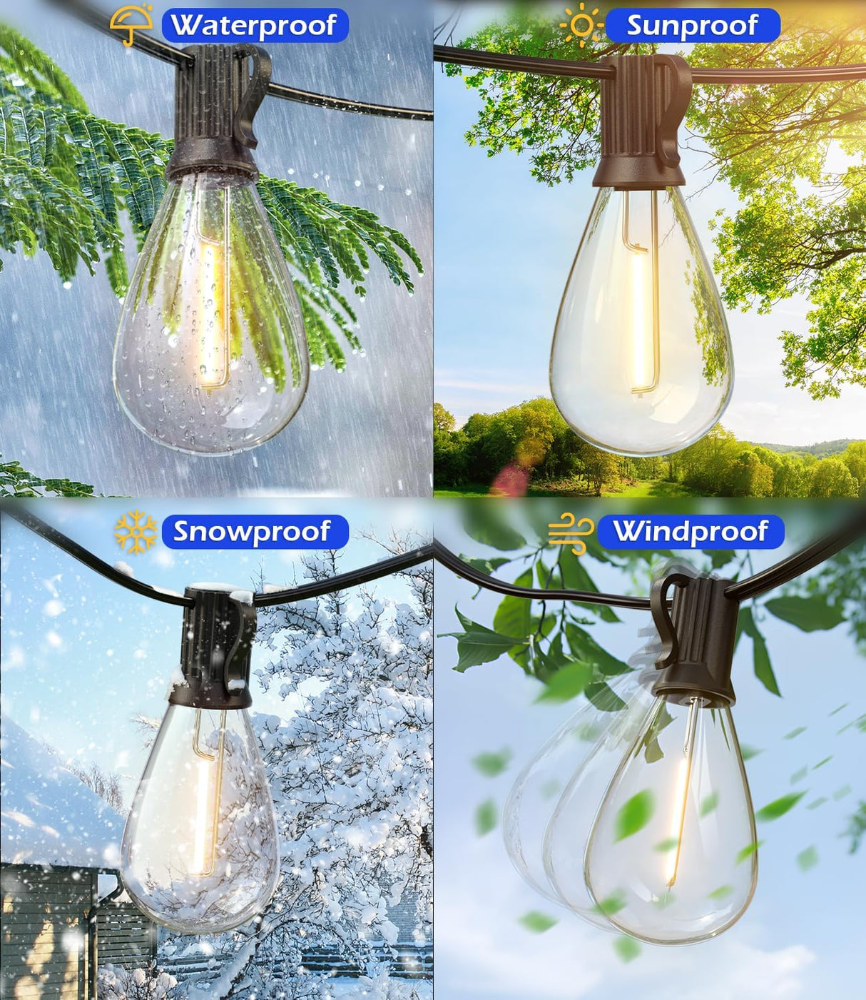 Patioslife™|LED Outdoor String Lights with Shatterproof Edison Bulbs – Waterproof, Commercial Grade 2700K Patio Lights for Garden, Porch & Deck Decor