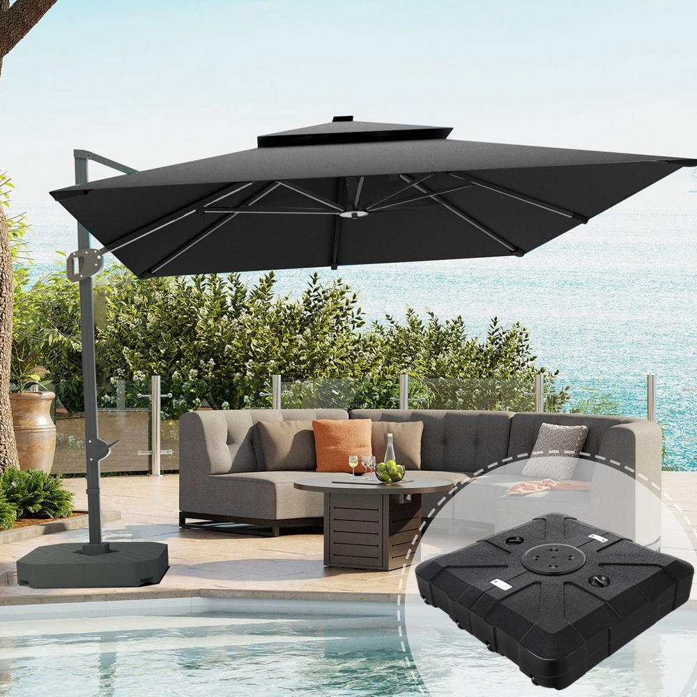 Patioslife Aegis Pro™ Cantilever Parasol with Base & Protective Cover — Fibreglass Ribs & Powder-Coated Aluminium Pole for Garden & Patio