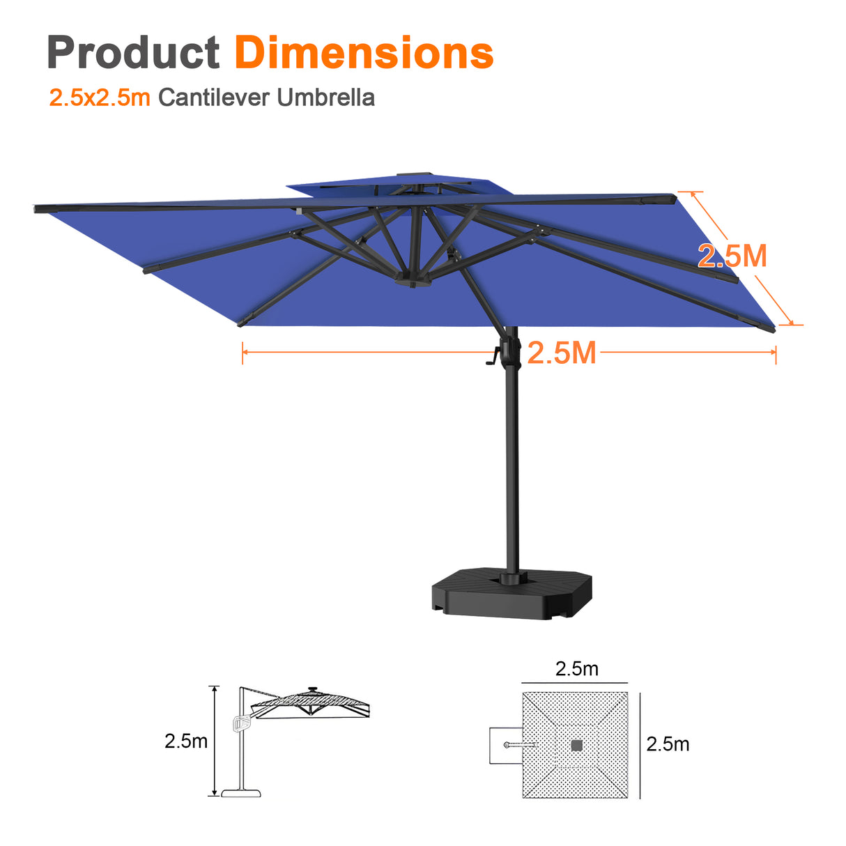 Patioslife Aegis Pro All-weather Cantilever Parasol , Reinforced & Powder-Coated Aluminium Ribs and Pole — Perfect for Garden & Patio