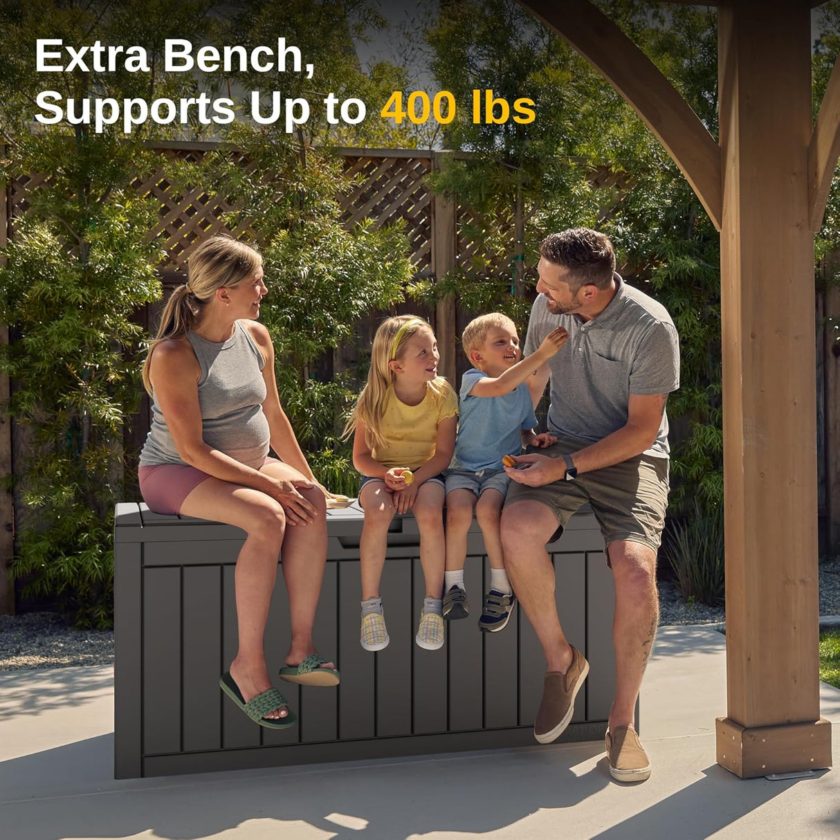 Waterproof Resin Outdoor Storage Box – 60, 90, and 120 Gallon Sizes – Lockable, UV Resistant Deck Storage Bin for Patio Cushions, Gardening Tools, and More – Grey