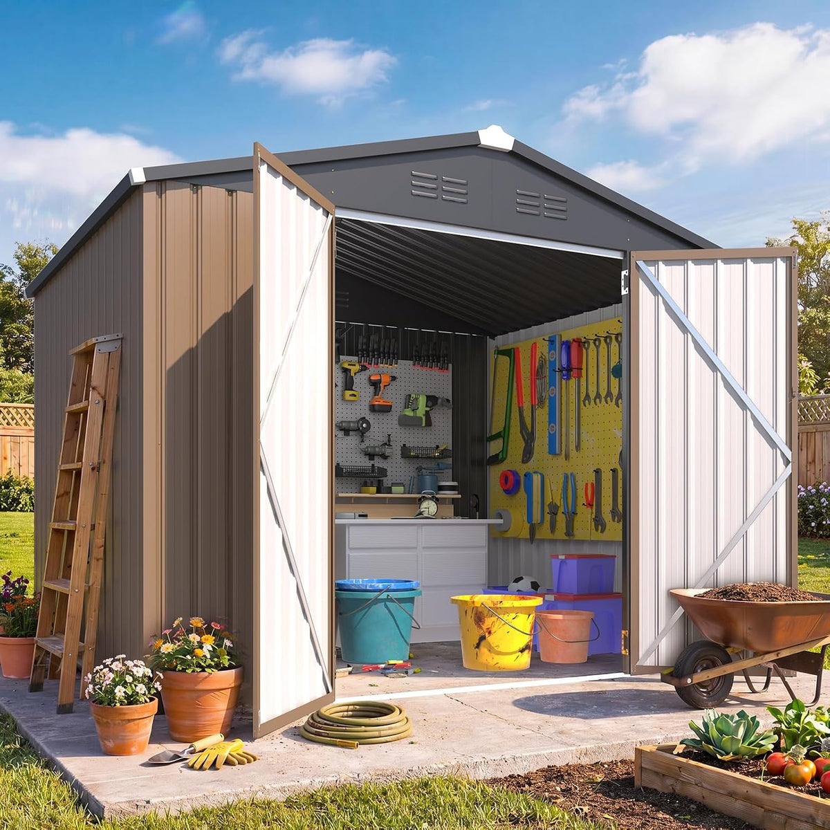 Patioslife Galvanised Steel Garden Shed Gable Roof Metal Outdoor Storage Unit Tool Shed for Garden Backyard Bike Storage All-Weather