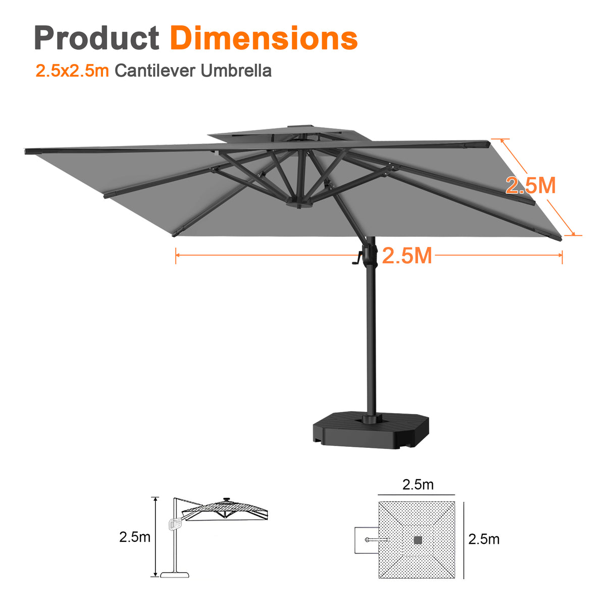Patioslife Aegis Pro All-weather Cantilever Parasol , Reinforced & Powder-Coated Aluminium Ribs and Pole — Perfect for Garden & Patio
