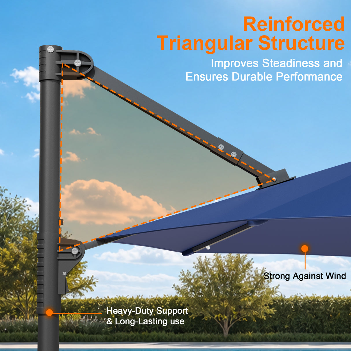 Patioslife Aegis Pro Round Cantilever Patio Umbrella with Solar LED Lights & Shade Protection