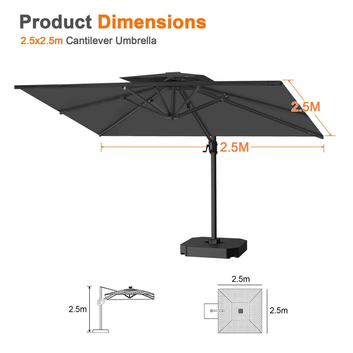 Patioslife Aegis Pro All-weather Cantilever Parasol , Reinforced & Powder-Coated Aluminium Ribs and Pole — Perfect for Garden & Patio