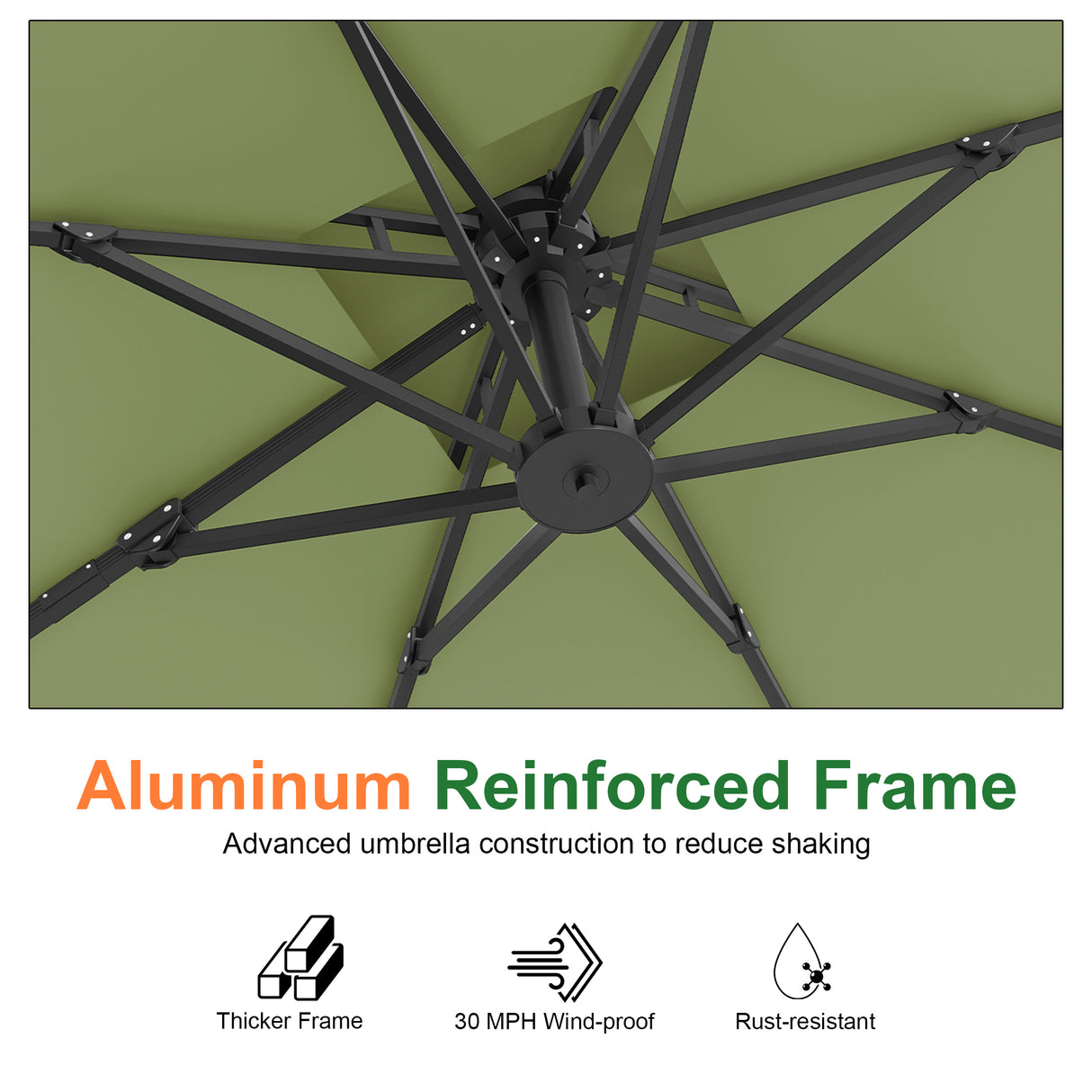 Patioslife Aegis Pro All-weather Cantilever Parasol , Reinforced & Powder-Coated Aluminium Ribs and Pole — Perfect for Garden & Patio