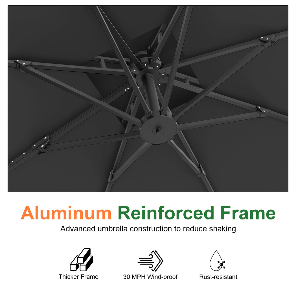 Patioslife Aegis Pro All-weather Cantilever Parasol , Reinforced & Powder-Coated Aluminium Ribs and Pole — Perfect for Garden & Patio