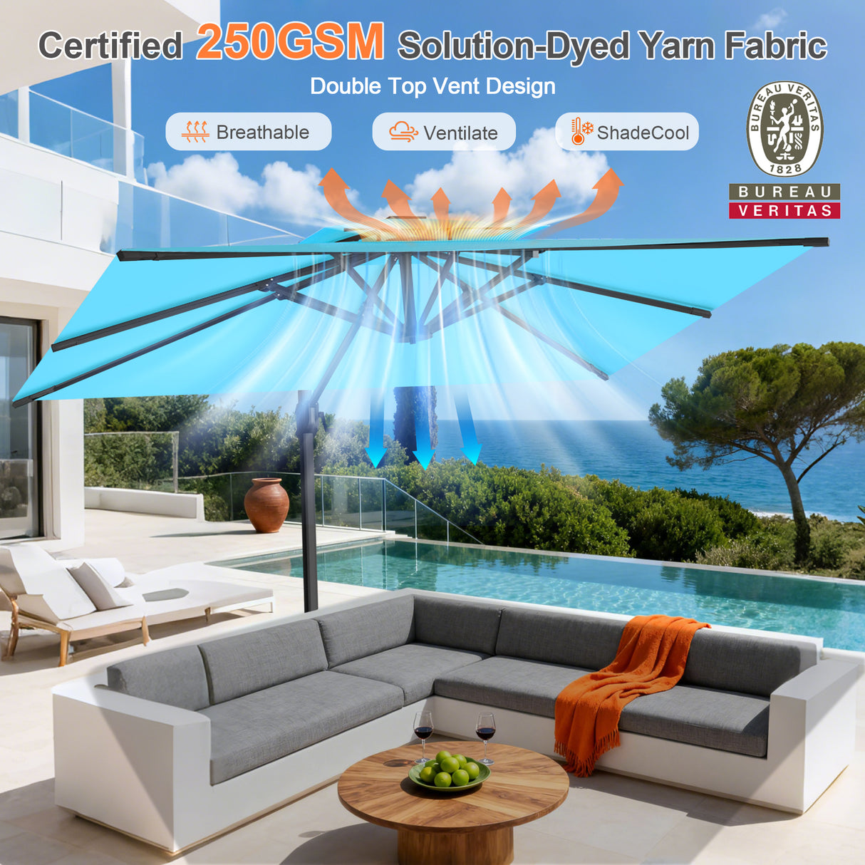 Patioslife Aegis Pro All-weather Cantilever Parasol , Reinforced & Powder-Coated Aluminium Ribs and Pole — Perfect for Garden & Patio
