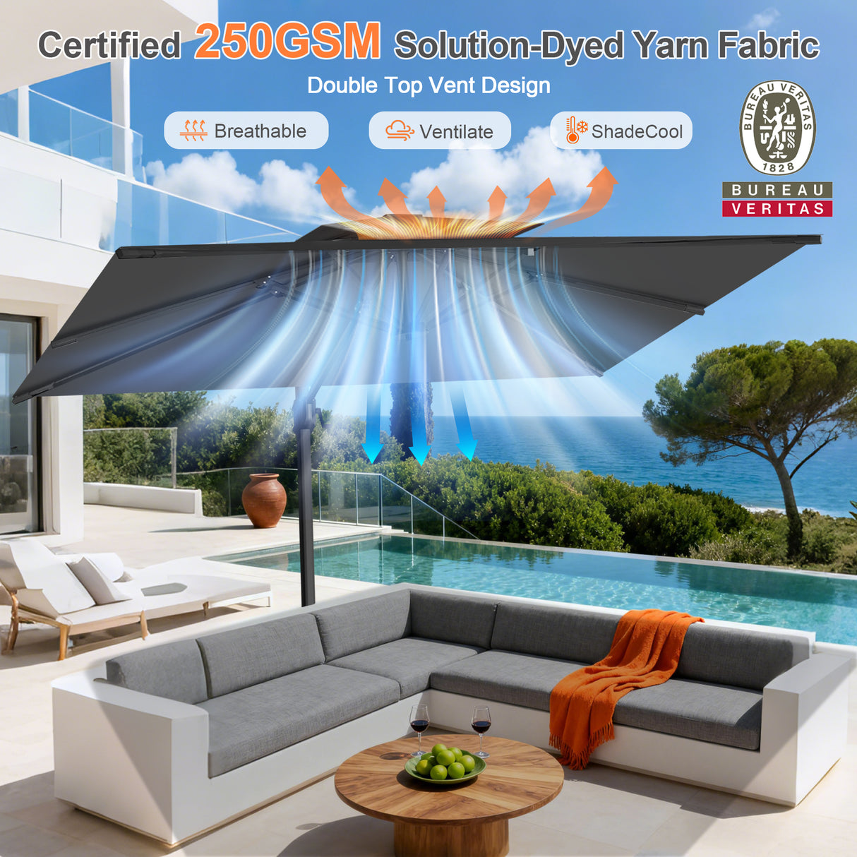 Patioslife Aegis Pro All-weather Cantilever Parasol , Reinforced & Powder-Coated Aluminium Ribs and Pole — Perfect for Garden & Patio