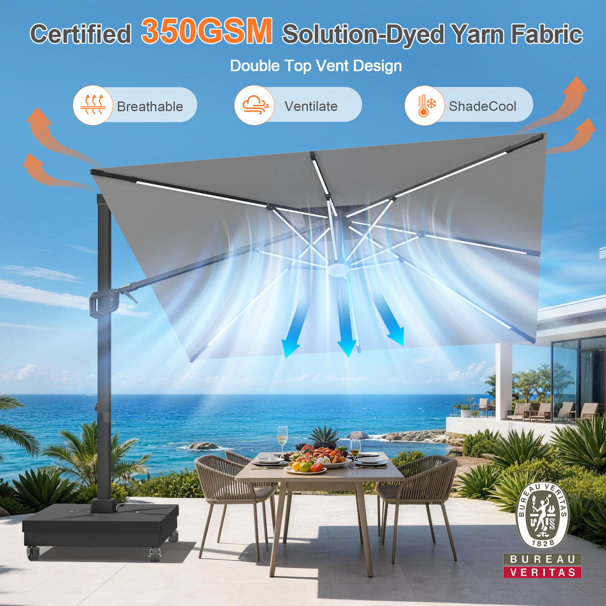 Patioslife Aegis Signature Series Rotating Cantilever Patio Umbrella with Adjustable Tilt for Garden & Poolside