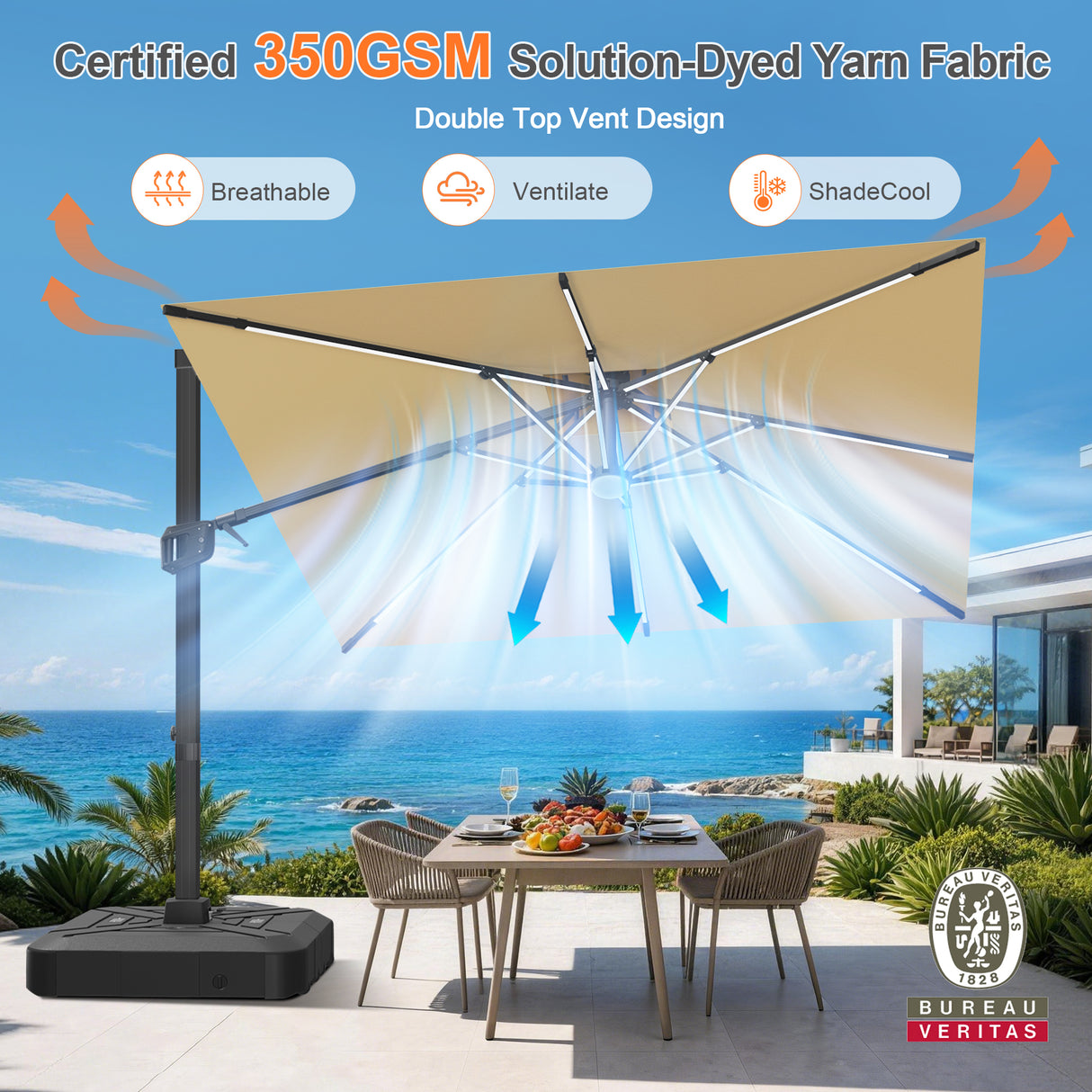 Patioslife Aegis Signature Series Rotating Cantilever Patio Umbrella with Adjustable Tilt for Garden & Poolside