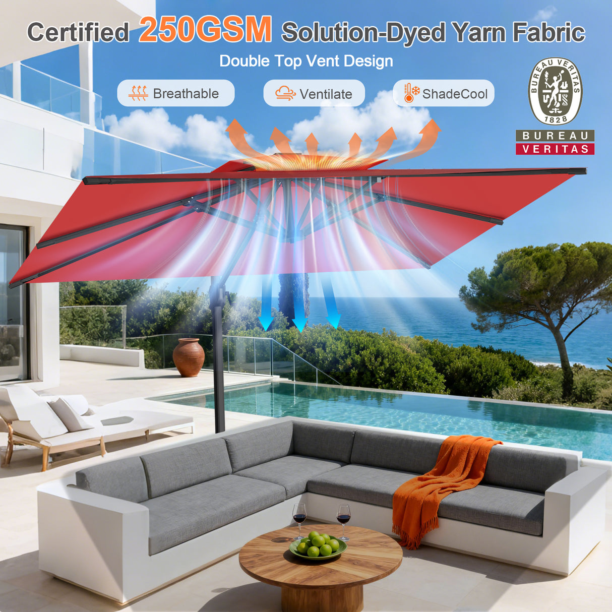 Patioslife Aegis Pro All-weather Cantilever Parasol , Reinforced & Powder-Coated Aluminium Ribs and Pole — Perfect for Garden & Patio