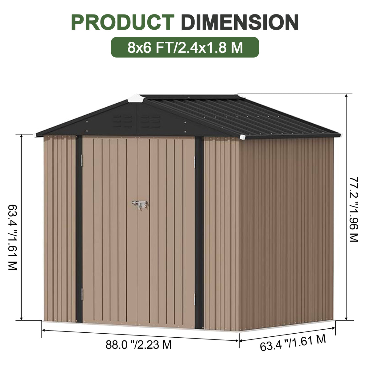 Patioslife Galvanised Steel Garden Shed Gable Roof Metal Outdoor Storage Unit Tool Shed for Garden Backyard Bike Storage All-Weather