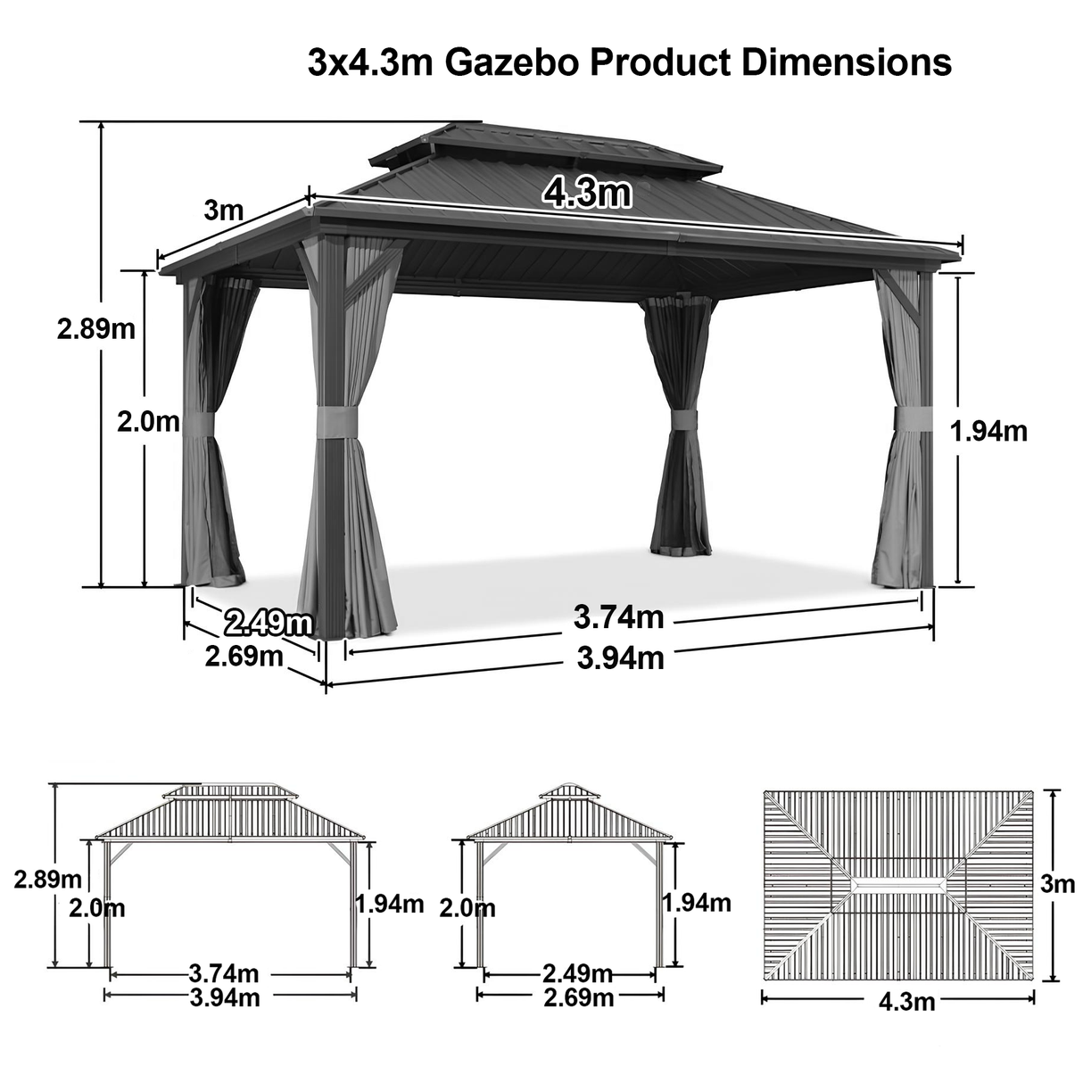 Patioslife Haven Hardtop Gazebo – Heavy-Duty Aluminium Frame, Double-Vented Roof & Curtains, Patio Pergola for Garden or Backyard
