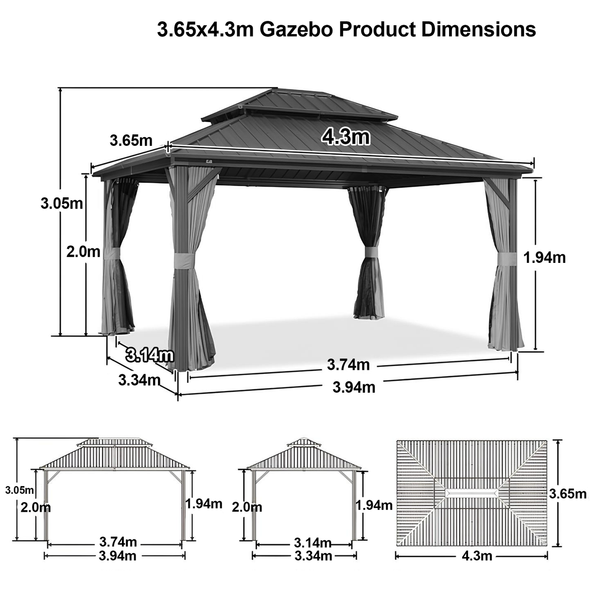 Patioslife Haven Hardtop Gazebo – Heavy-Duty Aluminium Frame, Double-Vented Roof & Curtains, Patio Pergola for Garden or Backyard