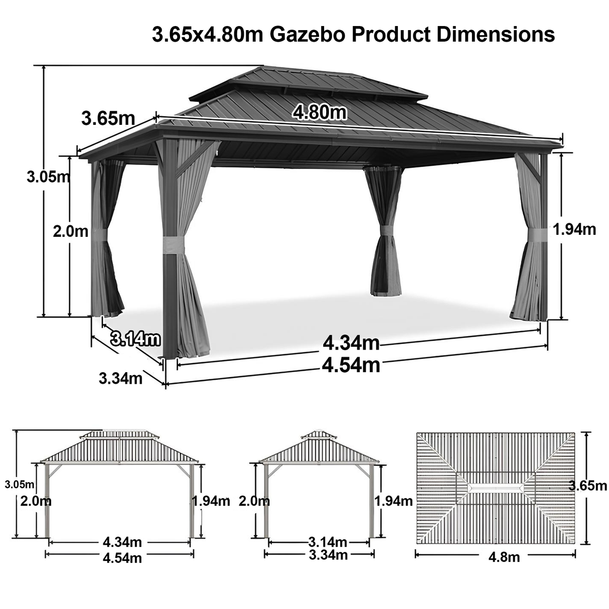 Patioslife Haven Hardtop Gazebo – Heavy-Duty Aluminium Frame, Double-Vented Roof & Curtains, Patio Pergola for Garden or Backyard