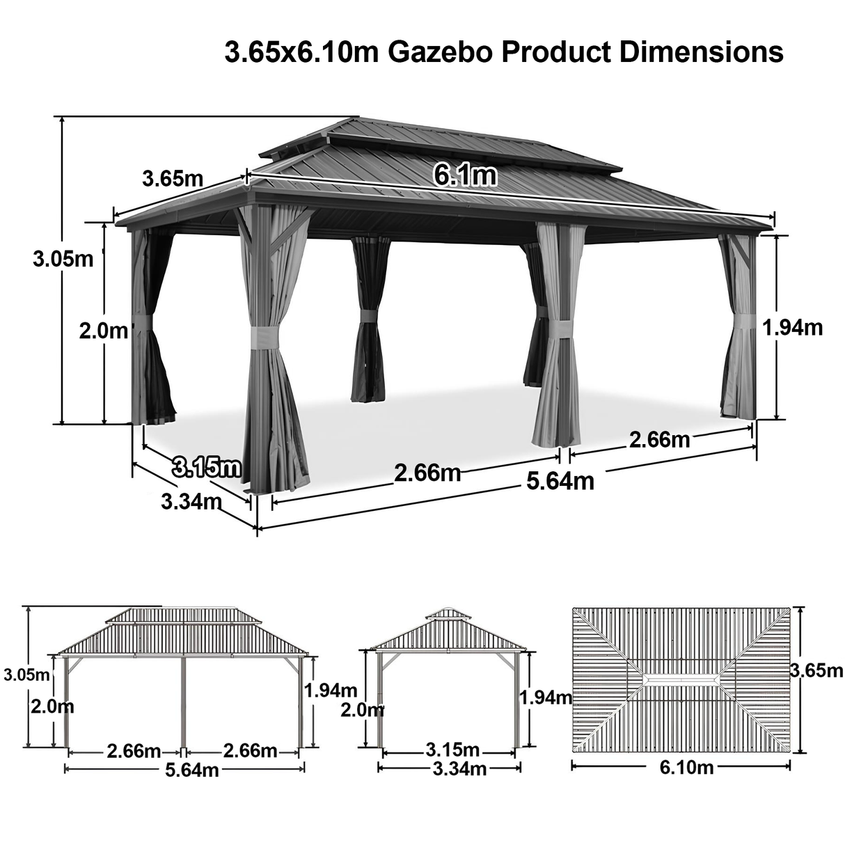 Patioslife Haven Hardtop Gazebo – Heavy-Duty Aluminium Frame, Double-Vented Roof & Curtains, Patio Pergola for Garden or Backyard