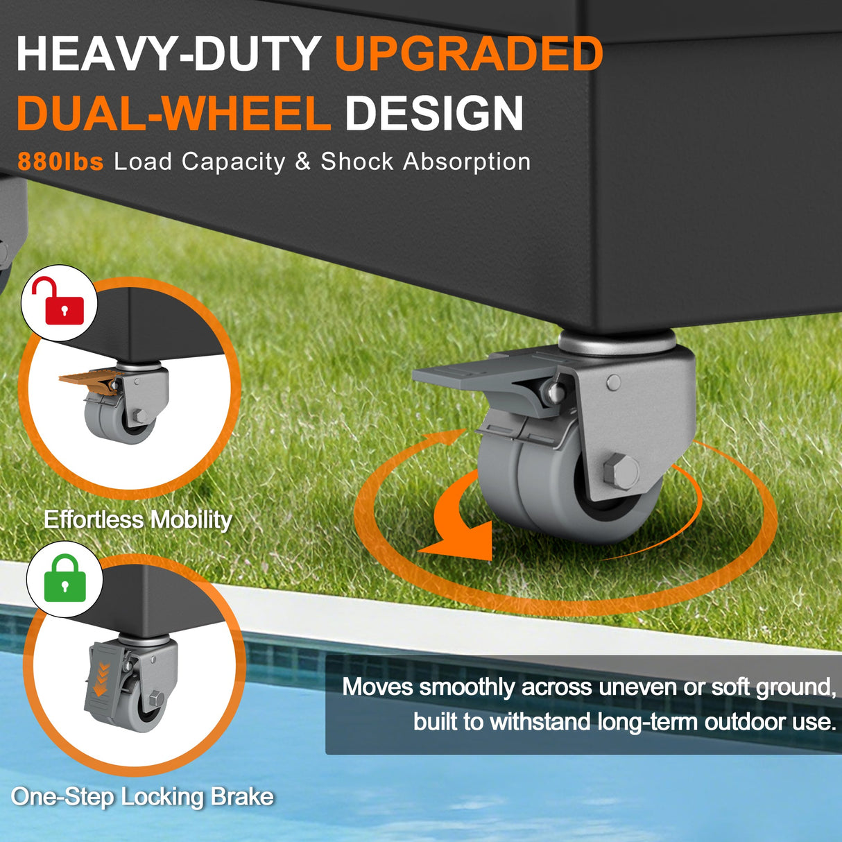 Rolling Cantilever Parasol Base with Lock, Supports Up to 400 kg, Decorative Modular Stand for Aegis Series and Most Offset Garden Parasols, Suitable for Patio, Garden and Poolside Use