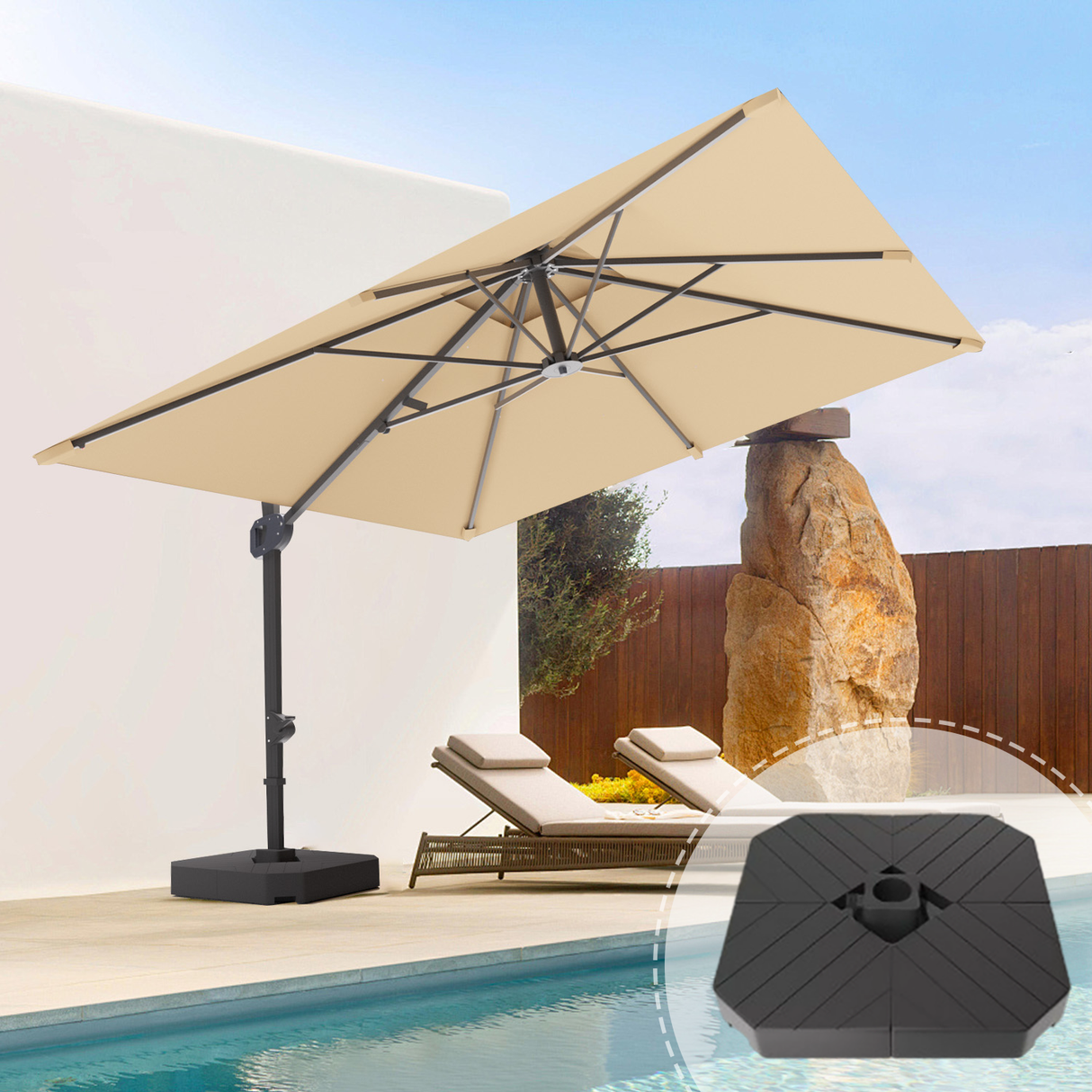 Patioslife Aegis Pro™,Cantilever Parasol,Base Included,Protective Cover,Fibreglass Ribs,Powder-Coated Aluminium Pole,Garden Umbrella,Patio Shade,Outdoor Sunshade,Weatherproof,UV Protection,Adjustable Angle,Modern Outdoor Furniture,Contemporary Design,Luxury Patio Accessory,Premium Outdoor Living