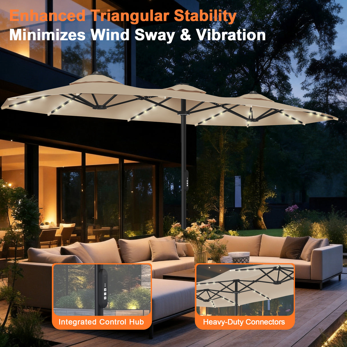 Patioslife Aegis Premium 2.7x4.6m Motorized Garden Parasol — Double-Sided, Remote Control, UPF 50+, Solar LED Lights & Windproof Frame