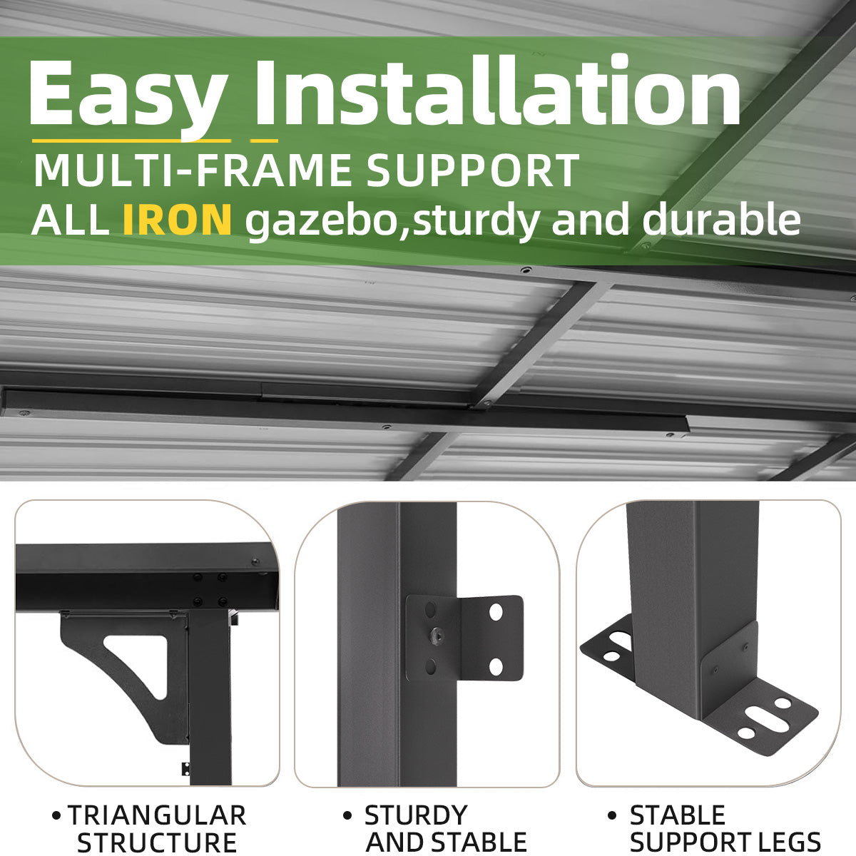 Patioslife Haven wall-mounted hardtop gazebo with easy installation, multi-frame support, triangular structure and stable support legs