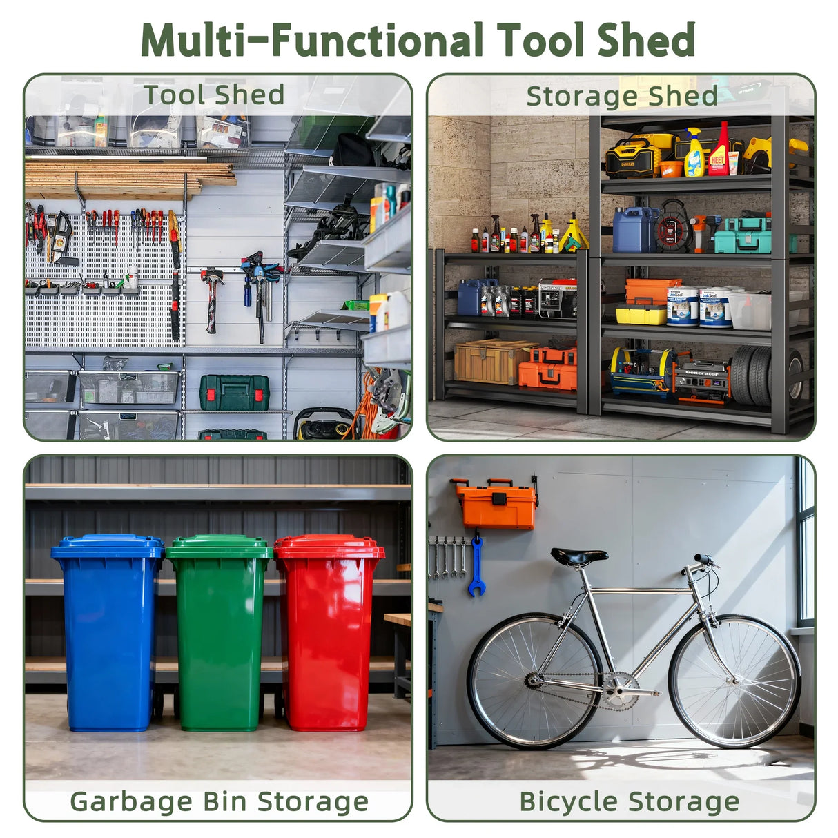 Patioslife multi functional garden shed for tool storage bin storage and bicycle storage