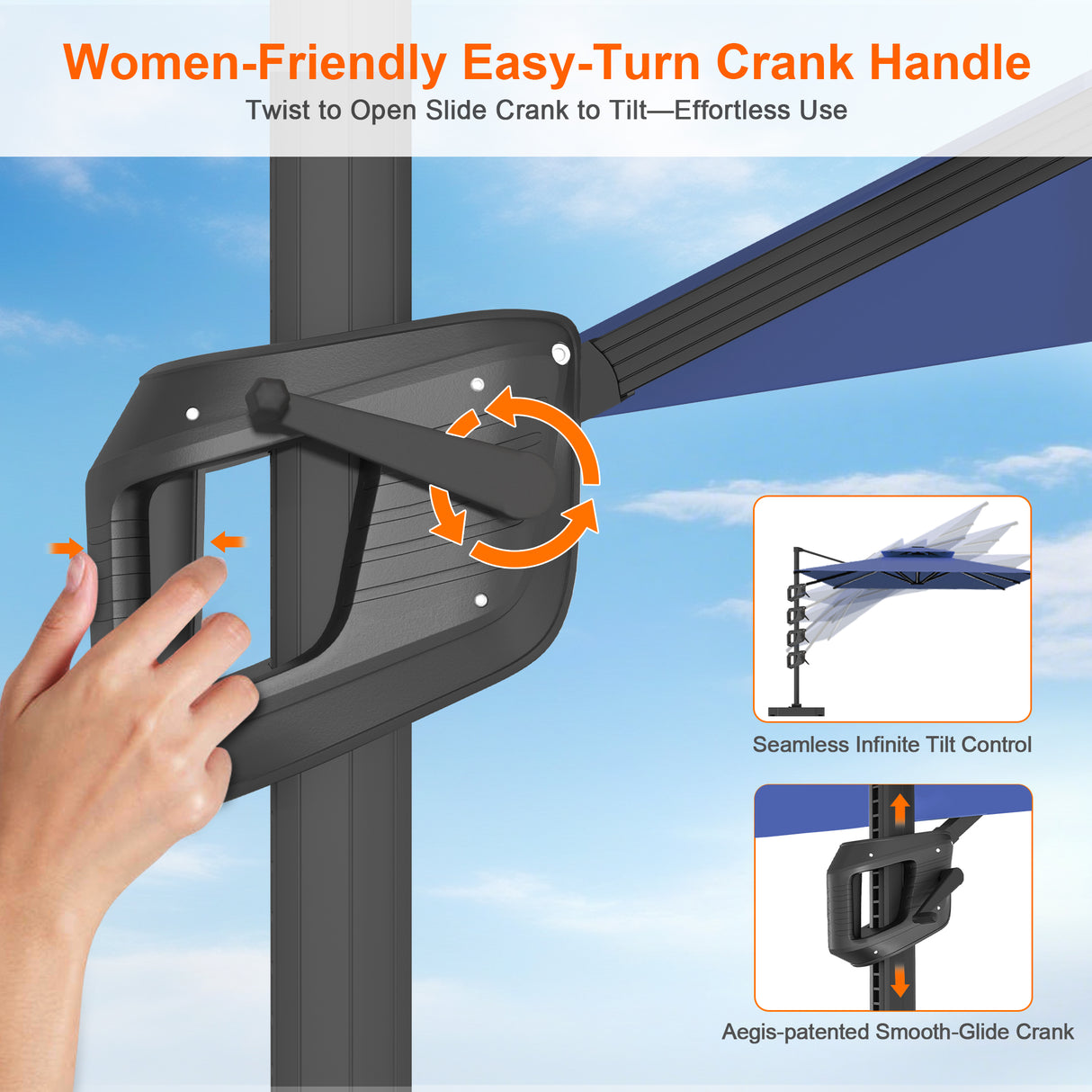 Patioslife Aegis Pro All-weather Cantilever Parasol , Reinforced & Powder-Coated Aluminium Ribs and Pole — Perfect for Garden & Patio