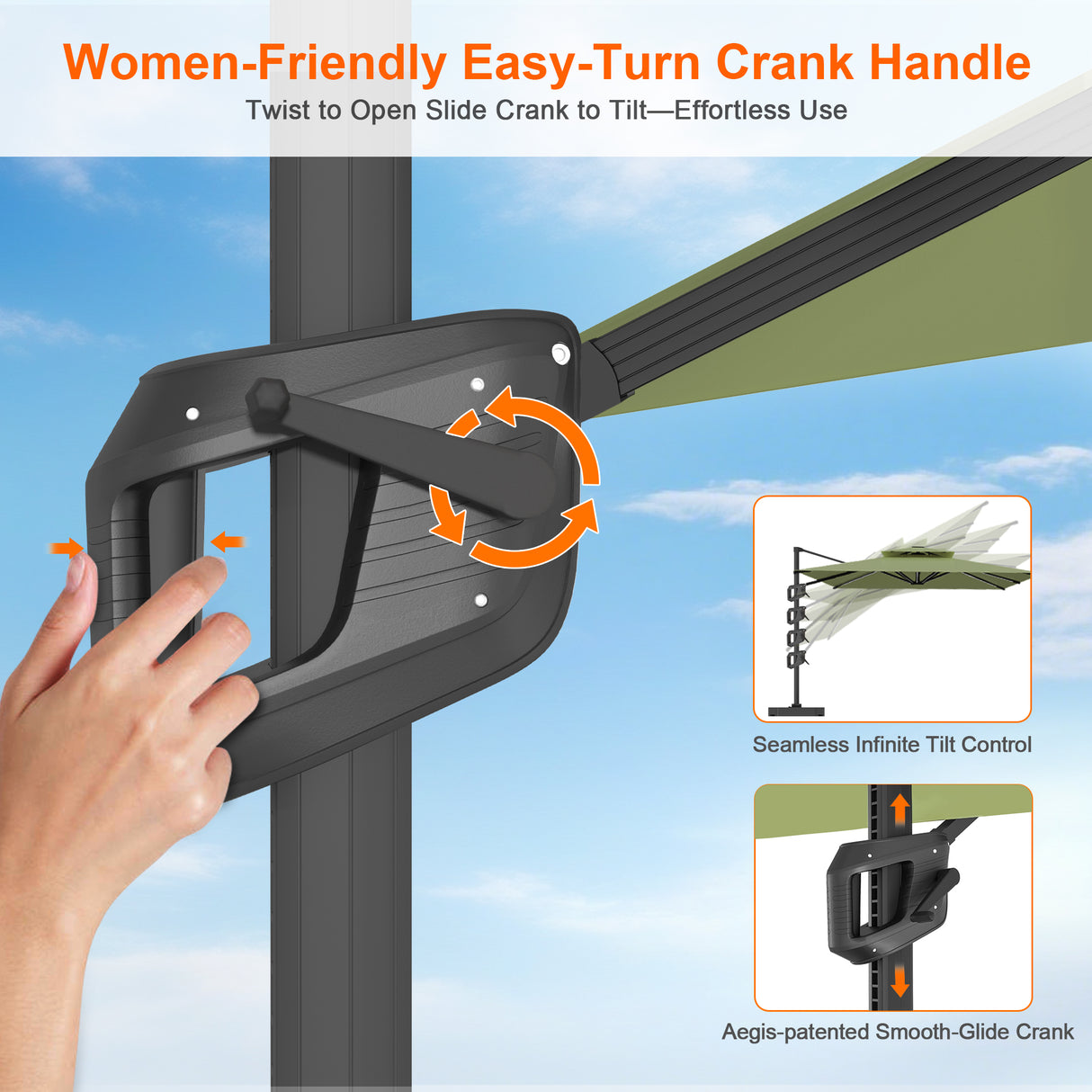 Patioslife Aegis Pro All-weather Cantilever Parasol , Reinforced & Powder-Coated Aluminium Ribs and Pole — Perfect for Garden & Patio