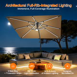 Patioslife Aegis Premium Cantilever Parasol with LED Strip Lights, Fibreglass Ribs & Powder-Coated Aluminium Pole — Luxury Garden & Patio Shade