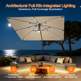 Patioslife Aegis Premium Cantilever Parasol with LED Strip Lights, Fibreglass Ribs & Powder-Coated Aluminium Pole — Luxury Garden & Patio Shade