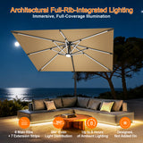 Patioslife Aegis Premium Cantilever Parasol with LED Strip Lights, Fibreglass Ribs & Powder-Coated Aluminium Pole — Luxury Garden & Patio Shade